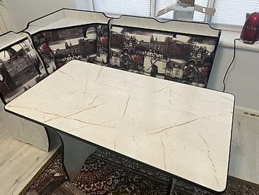 стол кухонный уголок: Кухонный стол и стул, Б/у, цвет - Белый — 2