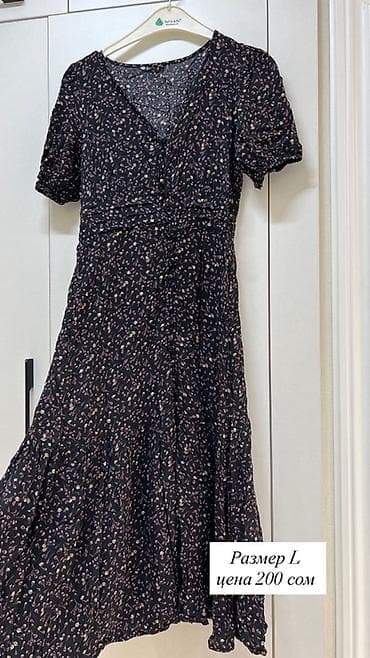 турецкие платье: Повседневное платье, Длинная модель, На запах, L — 1