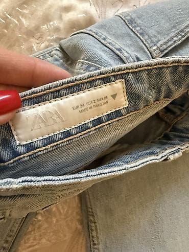 плотя: Джинсы, Клеш, Zara, Средняя талия, С бахромой, S — 6