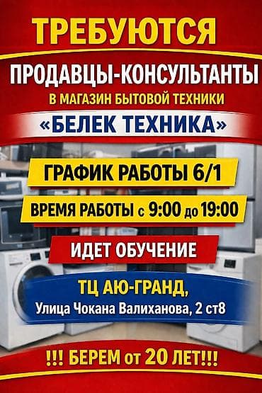 Промоутеры: Требуется Продавец-консультант в Магазин электроники, График: Шестидневка, Обучение, Полный рабочий день — 1