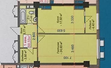 Комнаты: 1 комната, 59 м², Элитка, 6 этаж, Готовая ПСО (под самоотделку) — 2