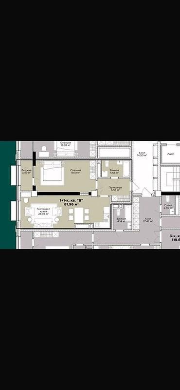 аренда парковки бишкек: 1 комната, 62 м², Элитка, 14 этаж, Готовая ПСО (под самоотделку) — 1