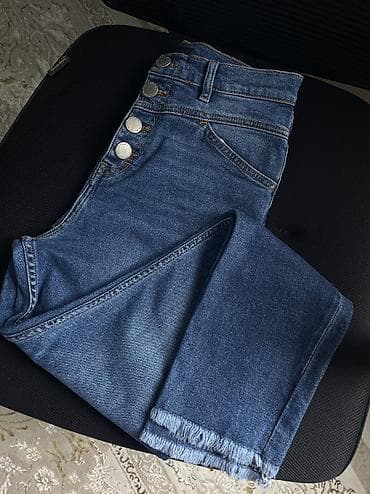 Джинсы: Джинсы, Прямые, Италия, Высокая талия, С разрезом, M — 8