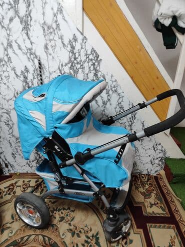 купить колеса на коляску бу: Коляска, цвет - Голубой, Б/у — 3