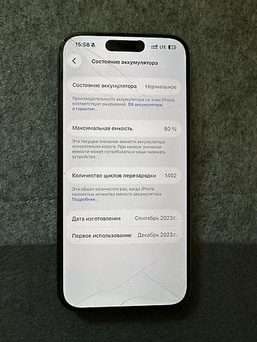 pro: IPhone 15 Pro, Б/у, 256 ГБ, Natural Titanium, Кабель, В рассрочку, 80 % — 3