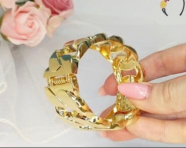 свадебные платья для покрытых: Браслет “цепь” золотистого цвета - Дизайн: крупные звенья-«якорная — 2