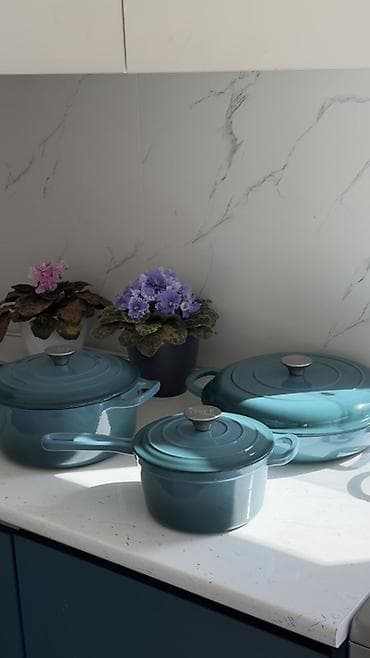 скамейка б у: Набор посуды OSFĚ 1758 — эмалированный чугун, бирюзово‑синий цвет — 3