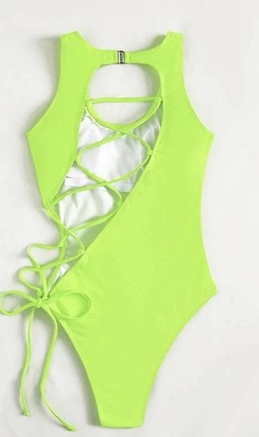 slim patch: Слитный купальник неонового лаймового цвета. - Фасон: спортивный верх — 4