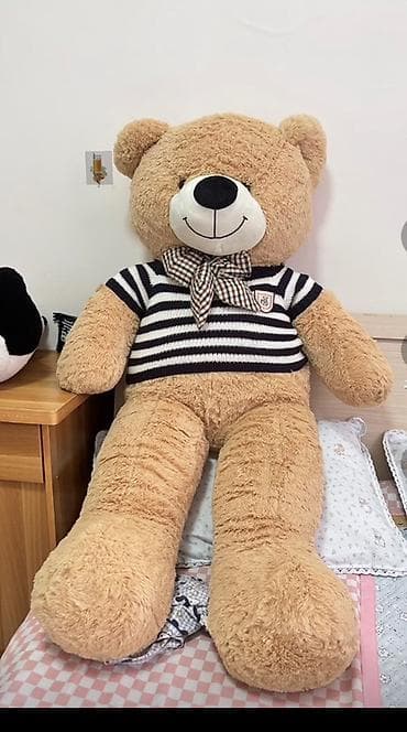 продаю малина: Большой белый плюшевый мишка 1 метр 🧸 Размер 100 см (в растянутом — 2