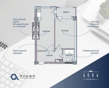 суточная квартира аламедин 1: 1 комната, 48 м², Элитка, 9 этаж, ПСО (под самоотделку) — 3