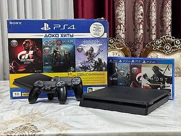 PlayStation 4 Slim 1TB Памяти, 2 джойстика, 8 игр. Коробка, полный