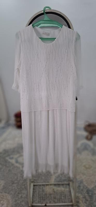 pull and: Белое плиссированное платье-макси. - Цвет: чисто белый - Материал — 2