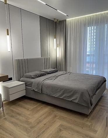 мягкое изголовье кровати: Двуспальная кровать с мягким изголовьем в современном стиле - Размер — 1