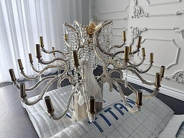 чешскую хрустальную люстру: Классическая многорожковая подвесная люстра из прозрачного стекла с — 1