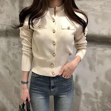 Кардиган, Трикотаж, Кыска модель, Күз-жаз, Чөнтөктөрү менен