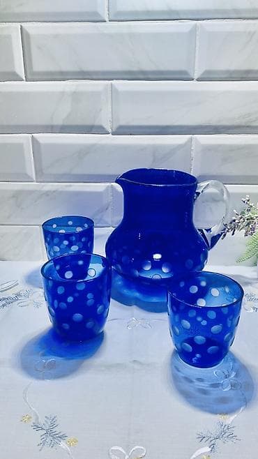 Кобальтовый, синий набор для напитков Чехословакия 1970, цена 7500