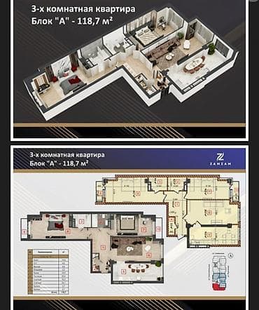 3 комнаты, 119 м², Элитка, Азия Молл Элитка, 14 этаж, ПСО (под самоотделку) — 10