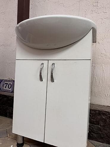 шкафы прихожая: Тумба для ванны, С раковиной, Другой материал, цвет - Белый — 4