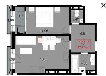 gala group: 1 комната, 49 м², Элитка, 13 этаж, Готовая ПСО (под самоотделку) — 3
