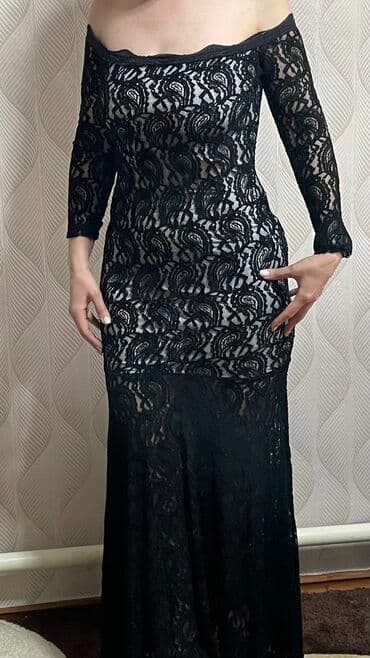 черное нарядное платье: Черное кружевное длинное вечернее платье с коротким подкладом . Очень — 2
