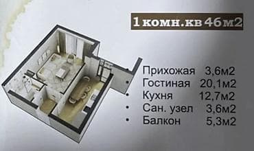 рассрочку квартир: 1 комната, 46 м², Вефа ТЦ Элитка, 10 этаж, ПСО (под самоотделку) — 3