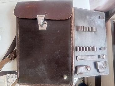 медицинская сумка: Кожаная пололевая сумка с плечевым ремнём + армейский котелок. Сумка — 2