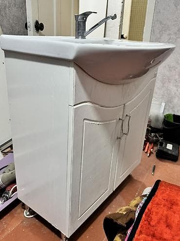 зеркало в ванную бу: Тумба для ванны, Б/у, С раковиной, ЛДСП, Самовывоз, цвет - Белый — 7