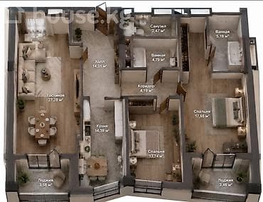 190000: 3 комнаты, 111 м², 15 этаж, ПСО (под самоотделку) — 1