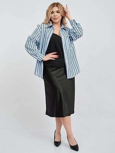 женские льняные рубашки: Рубашка, Классическая модель, Оверсайз, В полоску, Китай — 10