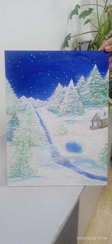 Авторские картины на холсте, акрил. Сюжеты: - Зимний пейзаж под at lalafo.kg Авторские картины на холсте, акрил. Сюжеты: - Зимний пейзаж под