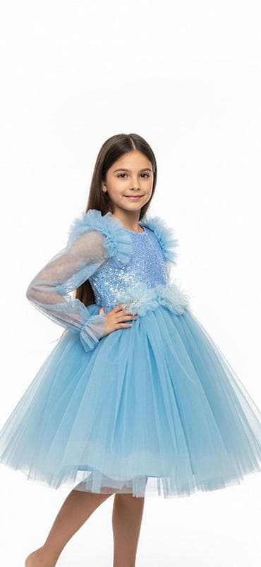 платье бархат: Детское платье, цвет - Голубой — 1