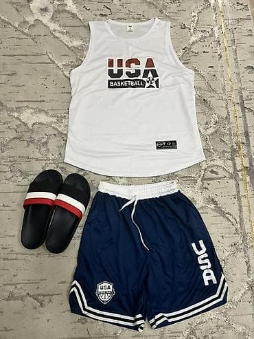 nike tech: Комплект - Спортивная майка без рукавов белого цвета с крупным — 1