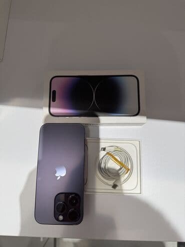 телефоны каракол айфон: IPhone 14 Pro, Колдонулган, 256 ГБ, Deep Purple, Кабель, Куту, 84 % — 6