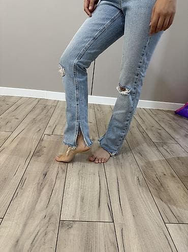 разрез: Джинсы, Прямые, Zara, Высокая талия, С разрезом, XS — 3