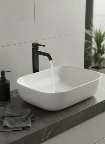 столешница под раковину: Ванна үчүн раковина, Чарчы формасы, Материалы: Керамика — 1