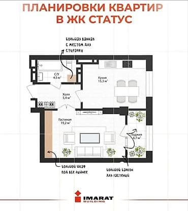 жк статус: 1 комната, 47 м², Элитка, 7 этаж, Готовая ПСО (под самоотделку) — 7