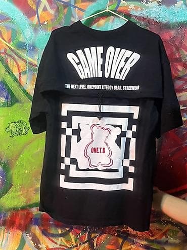 Эркектер кийими: Футболки с принтами streetwear 1) Черная футболка Game Over - Цвет — 2