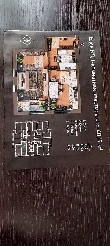 Батирлер: 1 бөлмө, 48 м², Элитка, 9 кабат, Даяр ПСО (өзү оңдоп түзөтүп бүтүү үчүн) — 4