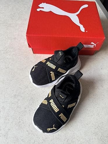 красовки puma: Кроссовки детские Puma - Цвет: черный с золотистыми логотипами, белая — 1