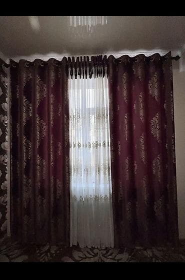 Комплект штор, Велюр, С тюлем в комплекте, Готовое изделие, Б/у, Для дачи, Для зала, Для спальни — 1