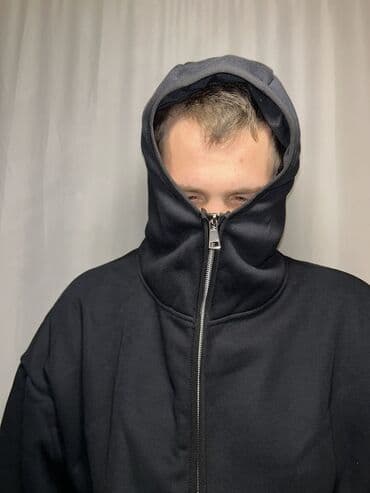 брендовые мужские спортивные костюмы из турции: Толстовка с капюшоном на молнии, темно‑синяя. - Полная молния спереди — 1