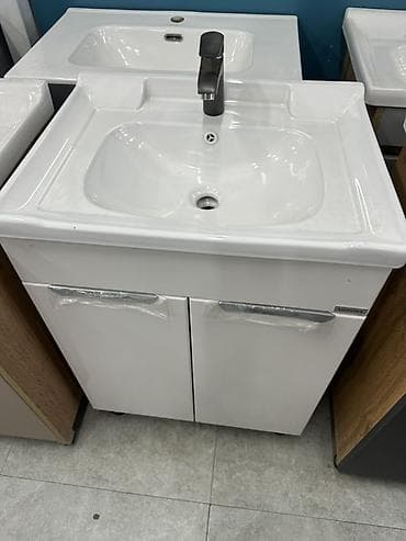 Тумба для ванны, С раковиной, цвет - Белый