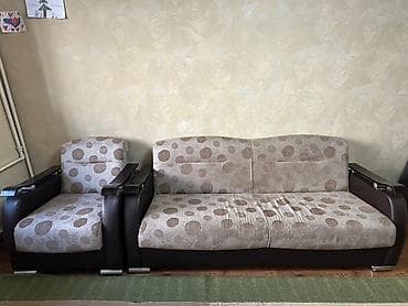 2х спальный диван: Комплект мягкой мебели, Б/у, Самовывоз, цвет - Коричневый — 1