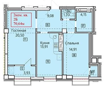 Недвижимость: 2 комнаты, 71 м², Асанбай мкр Элитка, 15 этаж, ПСО (под самоотделку) — 1