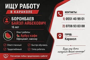 балыкчы сантехник: Официант. С опытом — 1