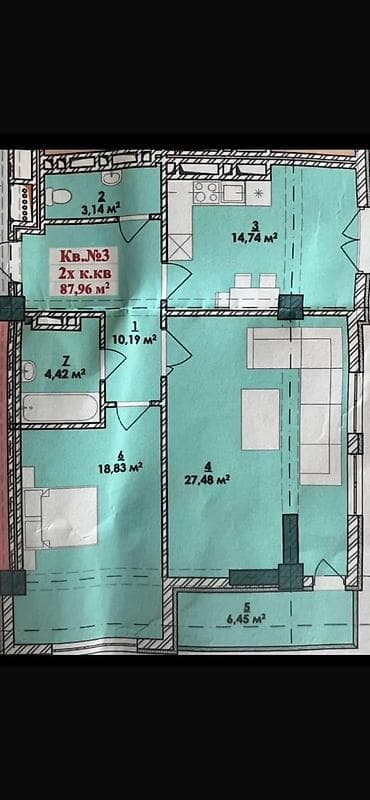 продаю квартиру карпинка: 2 комнаты, 88 м², Элитка, 10 этаж, Готовая ПСО (под самоотделку) — 2