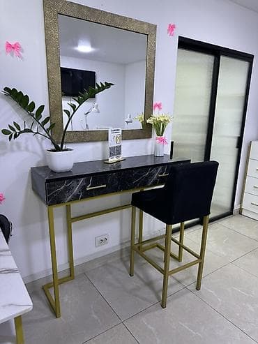 имитация мрамора: Туалетный столик, С зеркалом, цвет - Золотой, Другой материал — 1