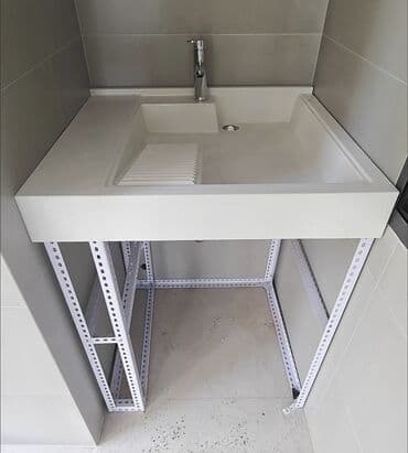 кухонный шкаф с мойкой: Раковина для ванной, Особенности: Матовое, Квадрат форма, Материал: Искусственный камень — 6