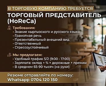 Срочно требуется Торговый представитель желательно Девушка, на канал