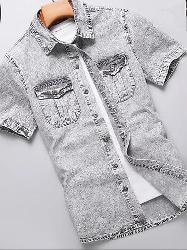 tech fleese: Мужская джинсовая рубашка с коротким рукавом - Материал: плотный — 1